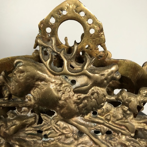 Antique Brass Letter Holder Deer Hunting Scene - Picture 3 of 9